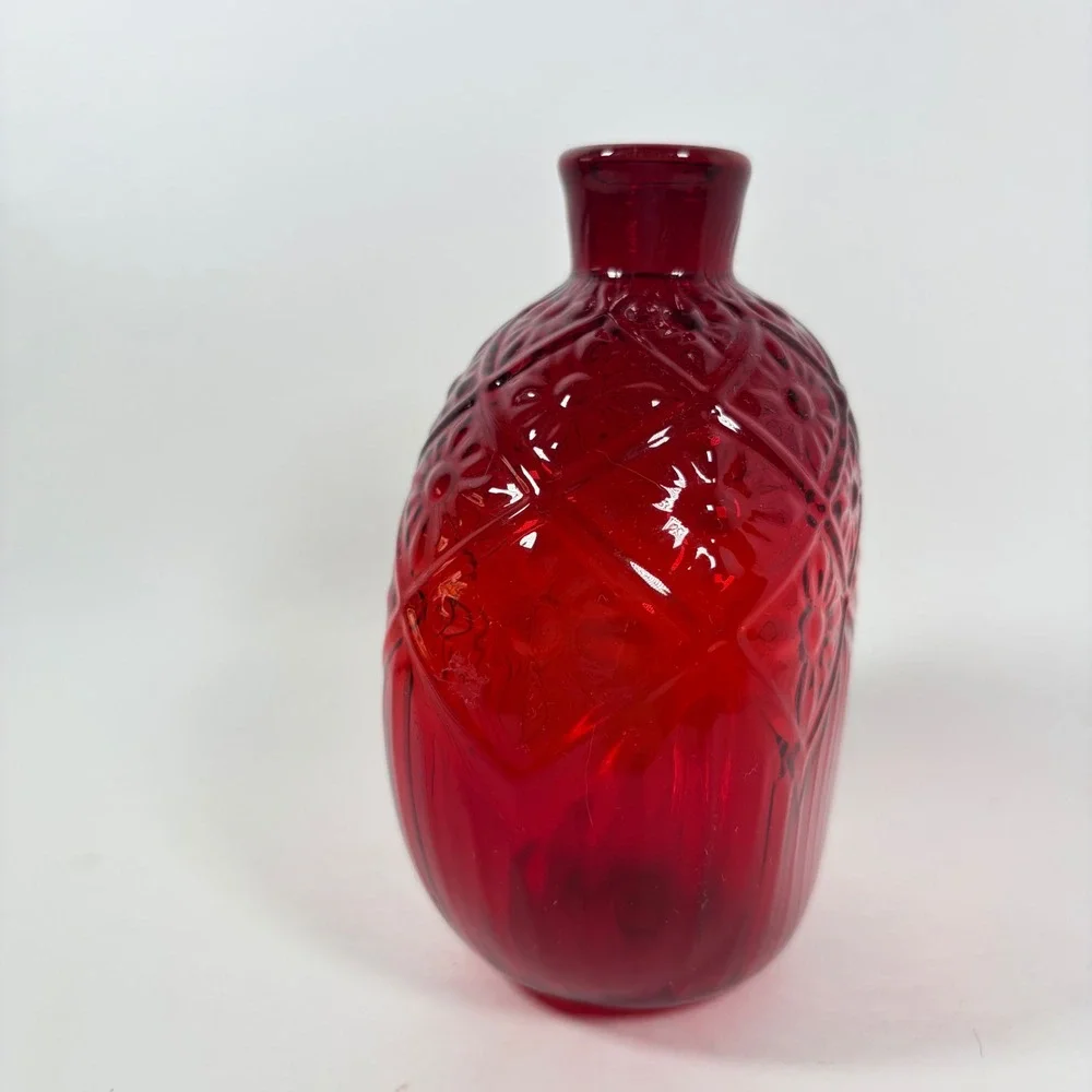Vintage MMA Ruby Red Glass Daisy button Small Flask Vase Metropolitan Museum Art